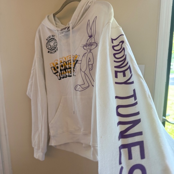 Vintage Looney Tunes Graphic White Hoodie Sweatshirt Women's Large - Picture 2 of 9